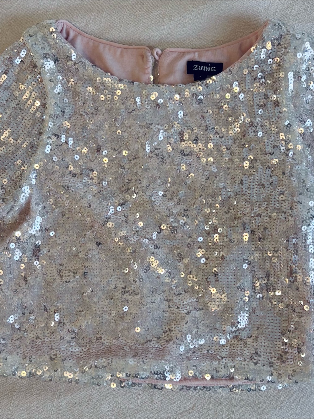 Zunie Silver Sequin Top with Blush Lining